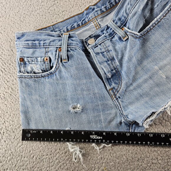 Levis 501 CT Shorts Womens 27 Blue Denim Distressed Mid Rise Button Fly Grunge - Picture 11 of 16